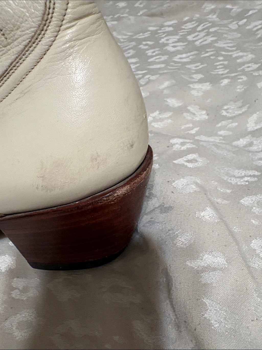 Cream Embroidered Western Knee-High Boots With Stacked Heel — image 7 of 8